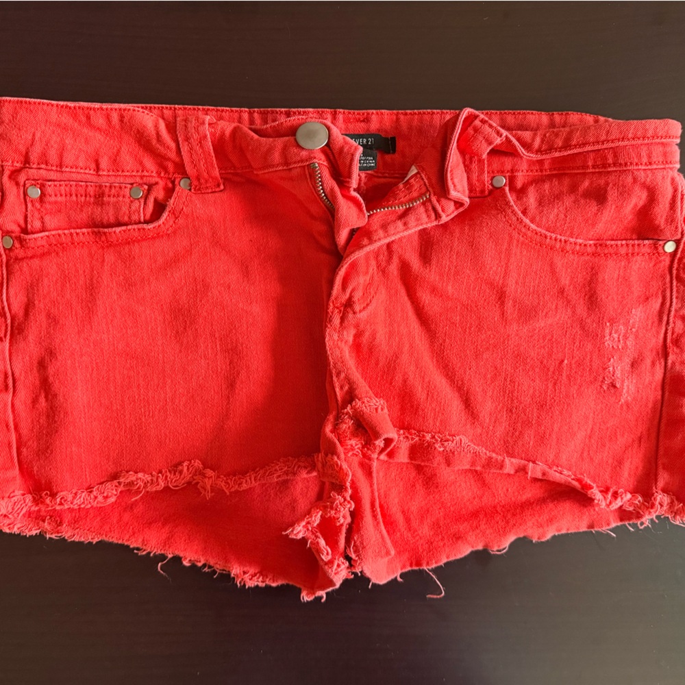 Forever 21 Bold Red Denim Shorts
